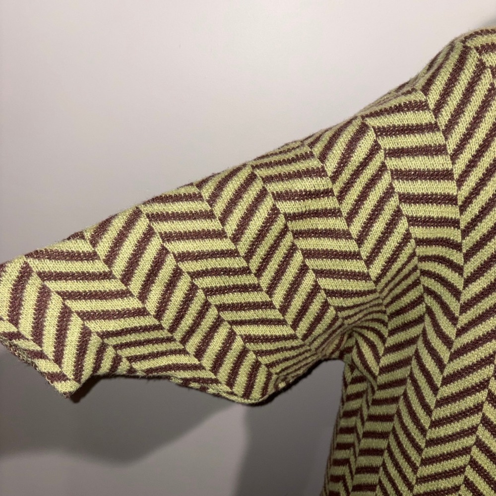 Boho Chevron Herringbone Handmade Duster Cardigan Women M Green Brown - Picture 6 of 9